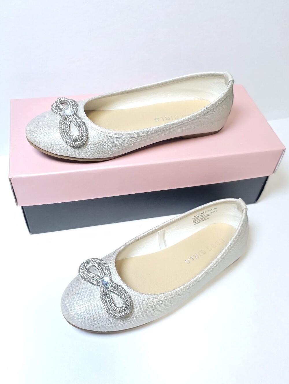 BCBGirls Silver Bow Accent Ballet Flats